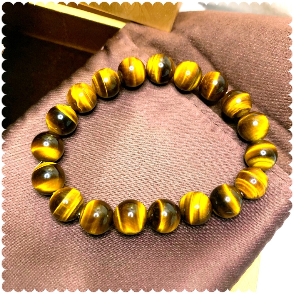 Natural Tiger Eye Yellow Gemstones 10mm Grade 6A Beaded Stretchy Bracelet